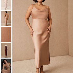 BHLDN Cali Satin Charmeuse Midi Dress Plus Size Bridesmaid Gown 18W FLAWED NWT